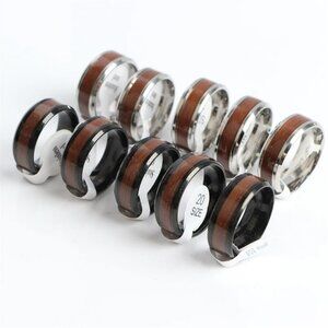 Tree Timber Pattern Wood Stainless Steel Rings